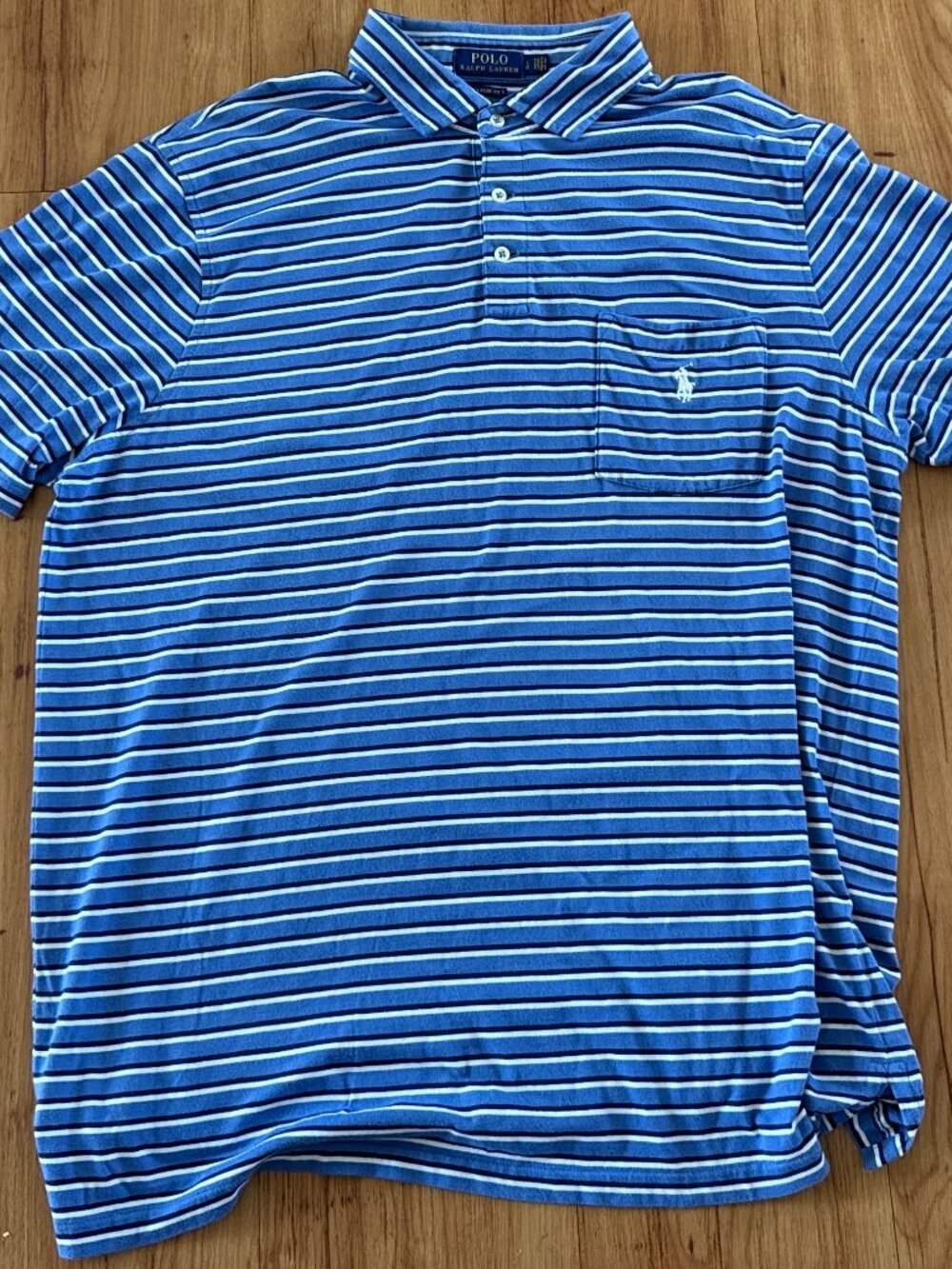 Polo Ralph Lauren Men Classic Fit Shirt Size Large Blue Stripe White Pony Pocket
